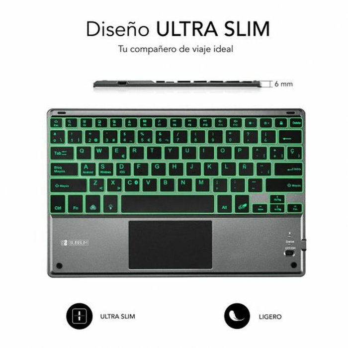 Clavier Bluetooth avec Support pour Tablette Subblim SUB-KBT-SMBT51 Gris Multicouleur Espagnol Qwerty