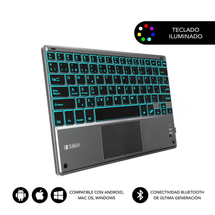 Subblim Sub - KBT - SMBT51 Clavier Bluetooth sans fil rétroéclairé 7 couleurs avec Touchpad pour Tablette Smartphone PC Subblim Sub - KBT - SMBT51 Clavier Bluetooth sans fil rétroéclairé 7 couleurs avec Touchpad pour Tablette Smartphone PC