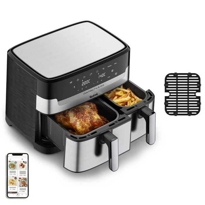 Friteuse à Air Tefal EY905D10 2700 W 8,3 L Noir Acier Friteuse à Air Tefal EY905D10 2700 W 8,3 L Noir Acier