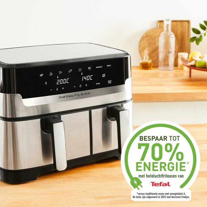 Friteuse à Air Tefal EY905D10 2700 W 8,3 L Noir Acier Friteuse à Air Tefal EY905D10 2700 W 8,3 L Noir Acier