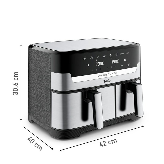 Friteuse à Air Tefal EY905D10 2700 W 8,3 L Noir Acier Friteuse à Air Tefal EY905D10 2700 W 8,3 L Noir Acier