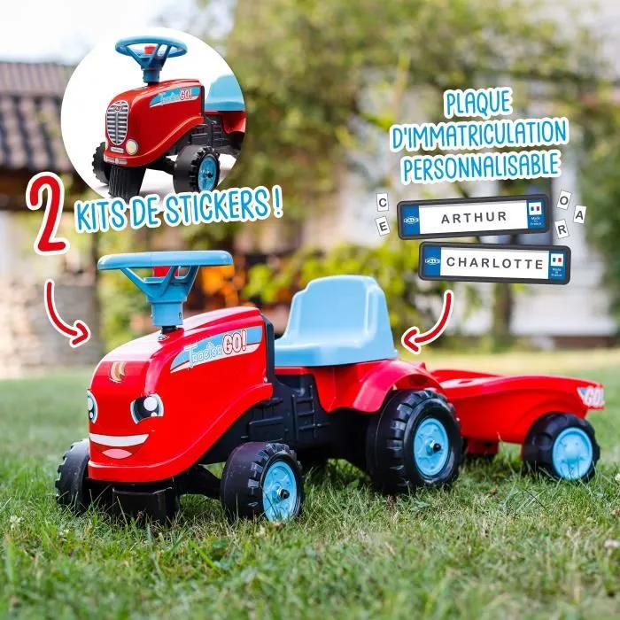 FALK Porteur Tracteur avec Remorque Tractor Go! - Jouet pour Enfant dès 1 an, 100% Fabriqué en France, 40% Plastique Recyclé