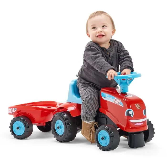 FALK Porteur Tracteur avec Remorque Tractor Go! - Jouet pour Enfant dès 1 an, 100% Fabriqué en France, 40% Plastique Recyclé