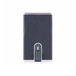 Piquadro Portefeuille Black Square Compact en Cuir Bleu, Système de Billets Coulissant