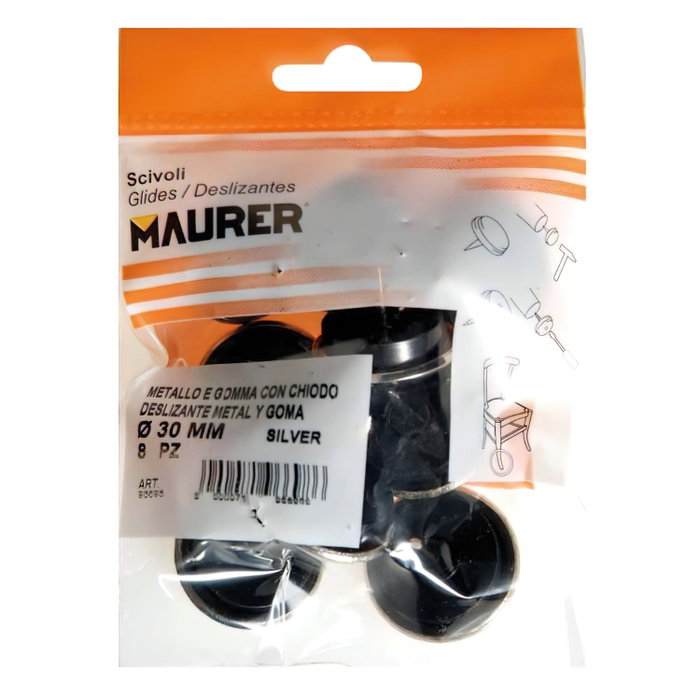 MAURER Patin métal caoutchouc clair Ø30 (blister 8 unités)