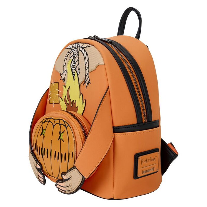 LOUNGEFLY Sac à dos Sam Trick 'r Treat 26 cm - En cuir vegan avec bandoulière réglable, détails phosphorescents, éclairage à piles et plusieurs compartiments - 22.5x26.25x11.25 cm