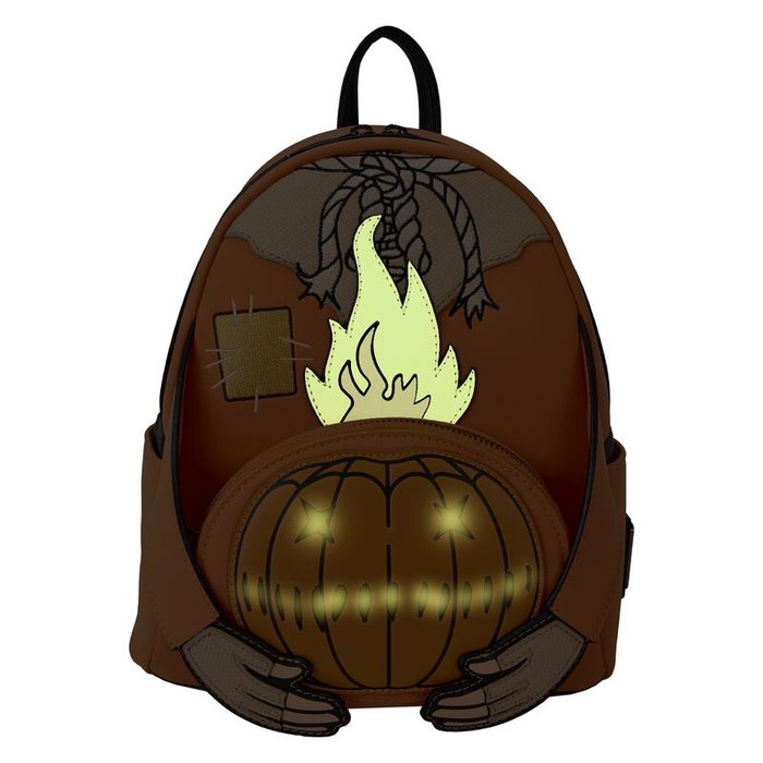 LOUNGEFLY Sac à dos Sam Trick 'r Treat 26 cm - En cuir vegan avec bandoulière réglable, détails phosphorescents, éclairage à piles et plusieurs compartiments - 22.5x26.25x11.25 cm