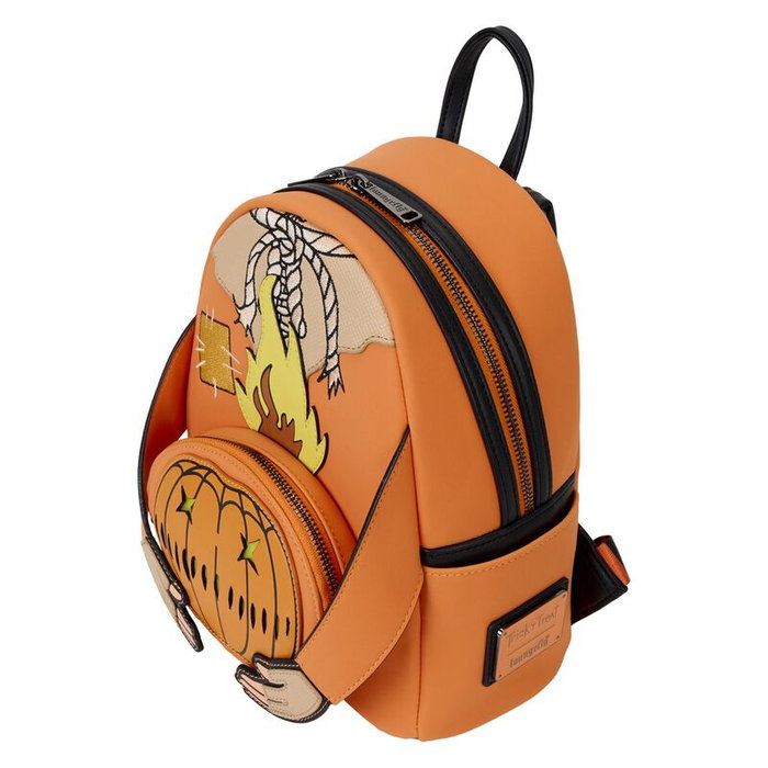 LOUNGEFLY Sac à dos Sam Trick 'r Treat 26 cm - En cuir vegan avec bandoulière réglable, détails phosphorescents, éclairage à piles et plusieurs compartiments - 22.5x26.25x11.25 cm