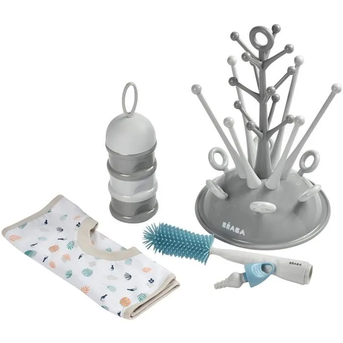 Beaba Coffret Naissance 4 pièces avec Égoutte-biberon Arbre Grey, Boîte Doseuse Light/Dark Mist, Goupillon en Silicone et Bavoir en Coton Tropical Beaba Coffret Naissance 4 pièces avec Égoutte-biberon Arbre Grey, Boîte Doseuse Light/Dark Mist, Goupillon en Silicone et Bavoir en Coton Tropical