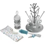 Beaba Coffret Naissance 4 pièces avec Égoutte-biberon Arbre Grey, Boîte Doseuse Light/Dark Mist, Goupillon en Silicone et Bavoir en Coton Tropical