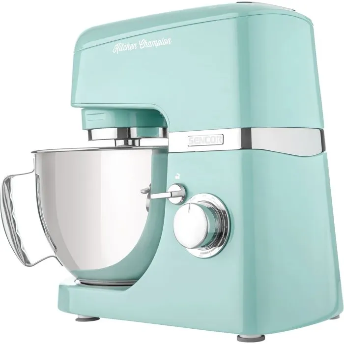 Sencor STM 6351GR Robot pâtissier avec bol inox 4.5 L, 1000 W, 8 vitesses et mode pulse, éclairage LED, pour pétrir, fouetter et mélanger