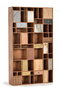 GINER Y COLOMER - Bibliothèque en bois de manguier couleur noyer clair avec 11 portes et 7 tiroirs, détails en bronze, cuir et os, dimensions 200x115x30 cm