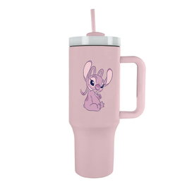 PYRAMID - Tasse Isotherme Angel Stitch Disney 1,2 Litres - Avec Couvercle, Paille et Poignée - En Acier Inoxydable - Capacité 1,2 L