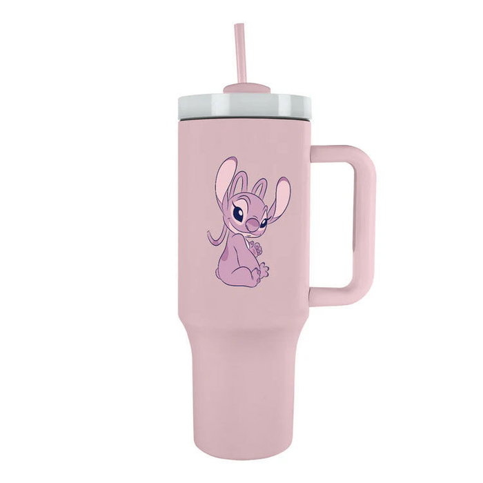 PYRAMID - Tasse Isotherme Angel Stitch Disney 1,2 Litres - Avec Couvercle, Paille et Poignée - En Acier Inoxydable - Capacité 1,2 L PYRAMID - Tasse Isotherme Angel Stitch Disney 1,2 Litres - Avec Couvercle, Paille et Poignée - En Acier Inoxydable - Capacité 1,2 L