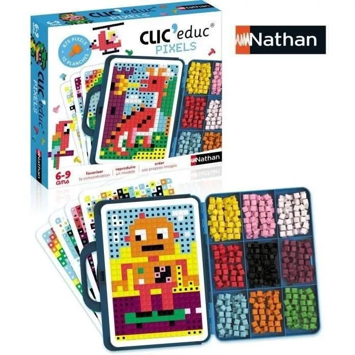 Nathan - Jeu de Création Educatif CLIC EDUC PIXELS - Reconnaissance des Couleurs et Imagination - 675 Pixels - 10 Grandes Illustrations - A Partir de 6 Ans