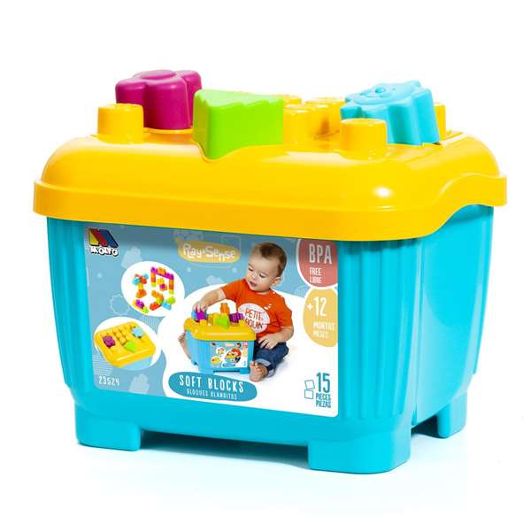 Molto - Caisse de blocs et puzzles souples en plastique avec 15 pièces, jouet éducatif pour enfants à partir de 1 an