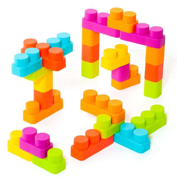 Molto - Caisse de blocs et puzzles souples en plastique avec 15 pièces, jouet éducatif pour enfants à partir de 1 an
