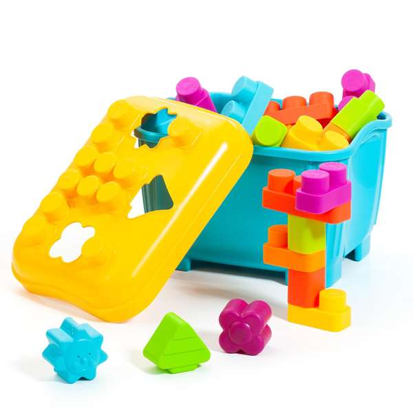 Molto - Caisse de blocs et puzzles souples en plastique avec 15 pièces, jouet éducatif pour enfants à partir de 1 an