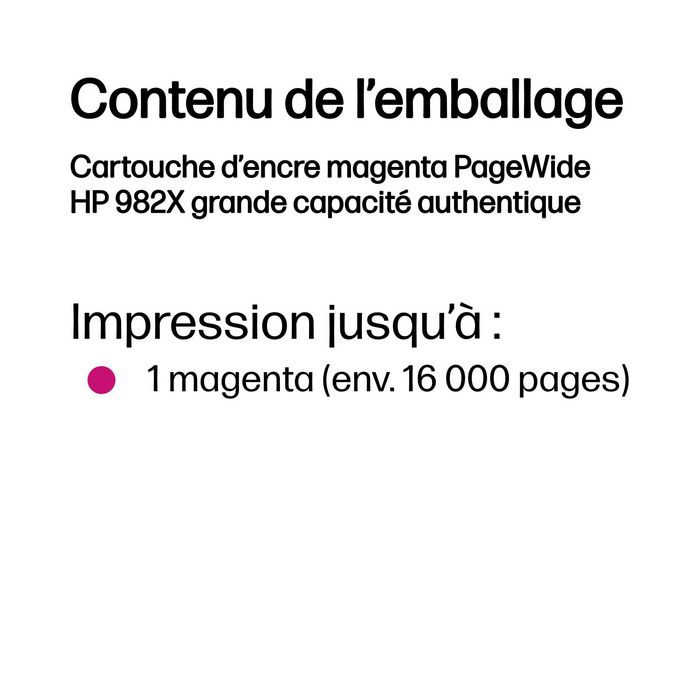 HP 982X Magenta haute capacité, Cartouche d'encre PageWide T0B28A