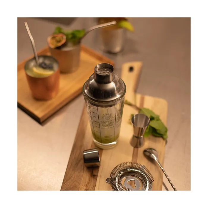Livoo GS156 Set à Cocktail en Acier Inoxydable 400 ml - Shaker, Doseur, Cuillère, Passoire à Double Graduation