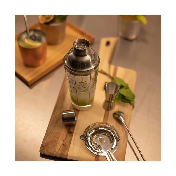 Livoo GS156 Set à Cocktail en Acier Inoxydable 400 ml - Shaker, Doseur, Cuillère, Passoire à Double Graduation