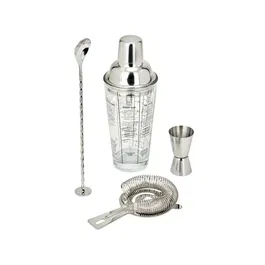 Livoo GS156 Set à Cocktail en Acier Inoxydable 400 ml - Shaker, Doseur, Cuillère, Passoire à Double Graduation