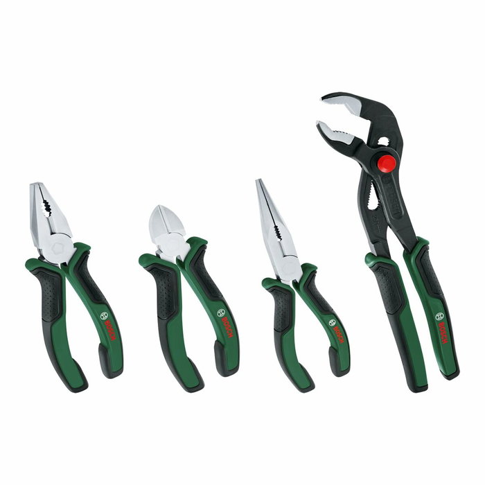 Bosch Set de 4 pinces (coupante diagonale, universelle, bec long et multiprises)