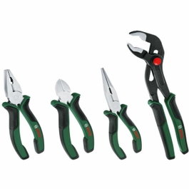 Bosch Set de 4 pinces (coupante diagonale, universelle, bec long et multiprises)