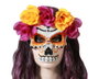 Masque Crâne Orange et Violet avec Fleurs pour Mort Mexicaine