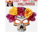 Masque Crâne Orange et Violet avec Fleurs pour Mort Mexicaine