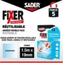 Sader Adhésif Double Face Extra, Transparent et Réutilisable, Invisible, Fixation sans Percer, Résistant à l'Eau et aux UV, 1.5 m x 19 mm