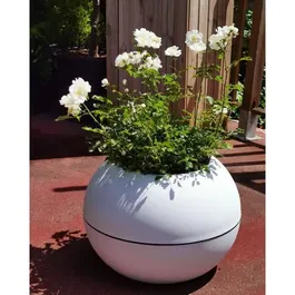 Riviera Bac à fleurs rond RIVIERA GRANIT BOULE en plastique blanc, diamètre 40 cm, hauteur 28 cm, avec contenance de 8.9 litres et percé