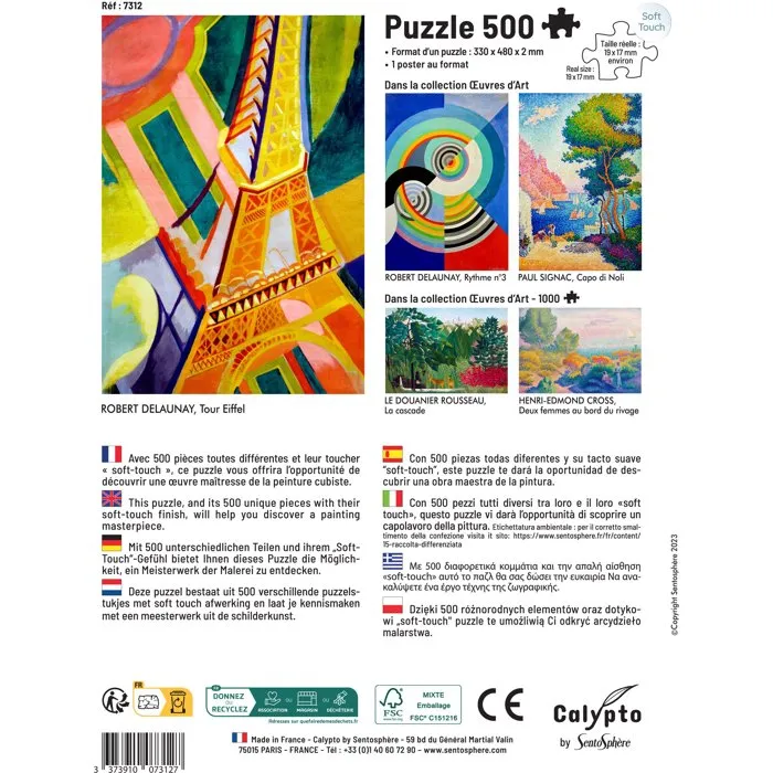 Sentosphere Puzzle Calypto 500 Pièces - Tour Eiffel, Robest Delauney, Toucher Soyeux, À Partir de 8 Ans - Style Affiche