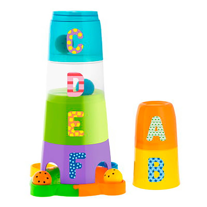 Chicco Super Tour Apilable Tour d'empilage avec 6 gobelets transparents colorés et 4 balles pour bébé +6 mois Jouet d'éveil