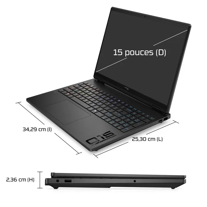 HP OMEN 15-gb0007nf, Écran 15,3 pouces 2K 165Hz, RTX 5060, Ryzen 7, 16Go RAM, 512Go SSD, Noir céleste