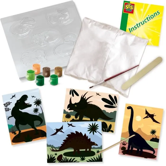SES CREATIVE - Kit d'activité créative Dinosaures 2 en 1 avec moulage, peinture et scratch - 6 couleurs - À partir de 5 ans SES CREATIVE - Kit d'activité créative Dinosaures 2 en 1 avec moulage, peinture et scratch - 6 couleurs - À partir de 5 ans