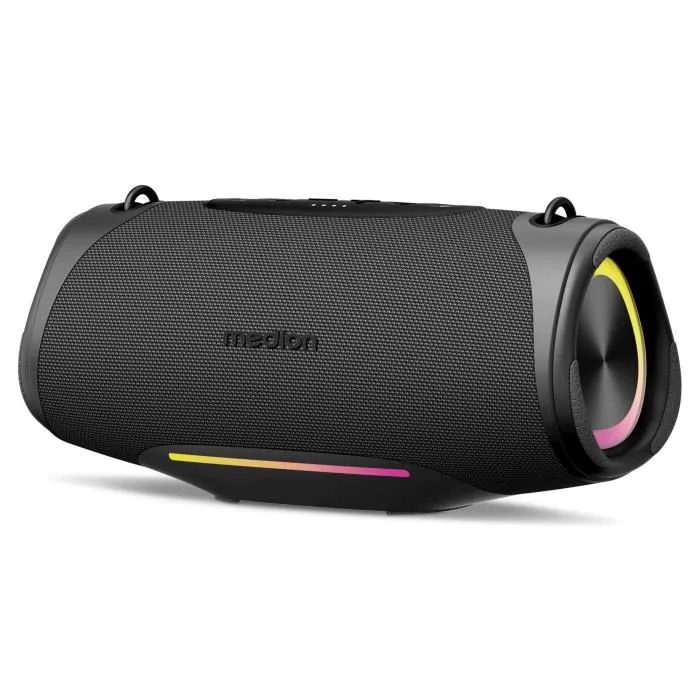 Medion L Enceinte Bluetooth Portable 50W, Autonomie 47h, Bluetooth 5.3, IPX7, Effets Lumineux RGB, 2x25W RMS, Batterie 36 Wh, Mode Bass Boost