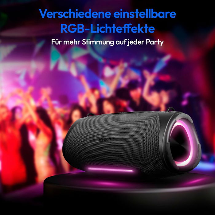 Medion L Enceinte Bluetooth Portable 50W, Autonomie 47h, Bluetooth 5.3, IPX7, Effets Lumineux RGB, 2x25W RMS, Batterie 36 Wh, Mode Bass Boost