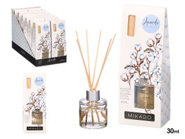 Acorde Mikado Algodon 30 ml Parfum d'Intérieur Verre Bois Blanc 7,5x20x5 cm (Set de 24)