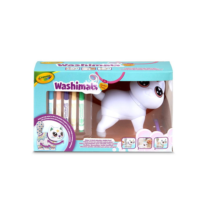 Crayola Washimals Jumbo Pets La Gran Gata Jenny 74-7518 - Jouet à colorier et laver, figurine chat géante avec marqueurs et brosse, pour enfants 3 ans et plus
