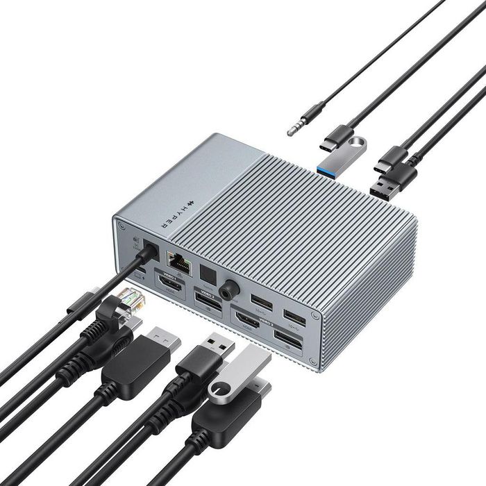 Hyper HyperDrive GEN2 Station d'accueil USB-C 15 Ports avec Triple Écran, HDMI/DP 4K, 100W PD, Gigabit Ethernet - Réf. HDG215-EU