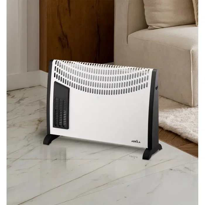 Convecteur Électrique Blanc 2000W 3 Puissances Fonction Turbo Thermostat Réglable Protection Surchauffe Poignée 48x68,5x20cm