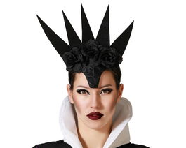 Couronne tête noire gothique avec roses et pointes pour sorcière, Halloween, fête thématique, accessoire de costume