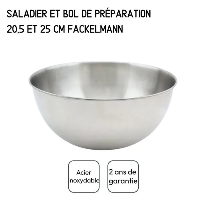 Fackelmann Set de 2 saladiers en inox 20,5 cm et 25 cm avec couverts à salade clipsables