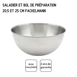 Fackelmann Set de 2 saladiers en inox 20,5 cm et 25 cm avec couverts à salade clipsables