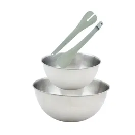 Fackelmann Set de 2 saladiers en inox 20,5 cm et 25 cm avec couverts à salade clipsables