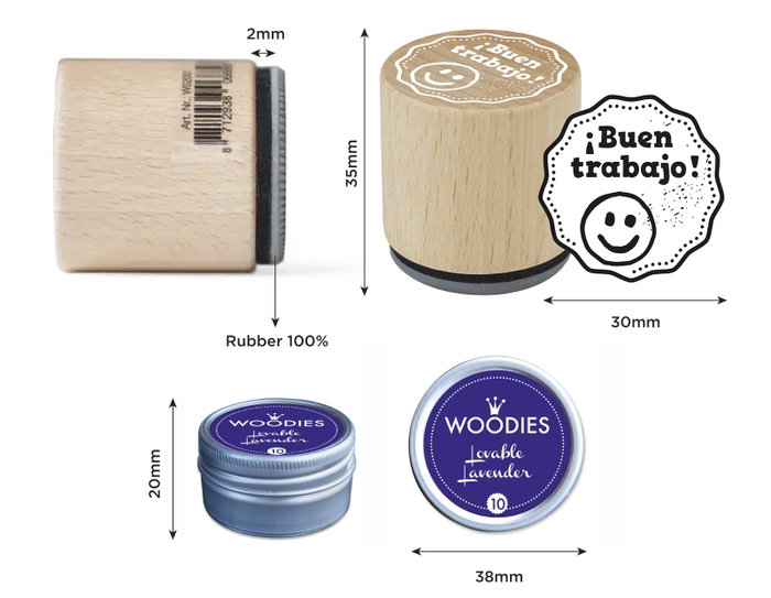 Innspiro Kit 4 Tampons Bois et 1 Encre Bleu Violet 'Correcciones Motivar y Premiar'