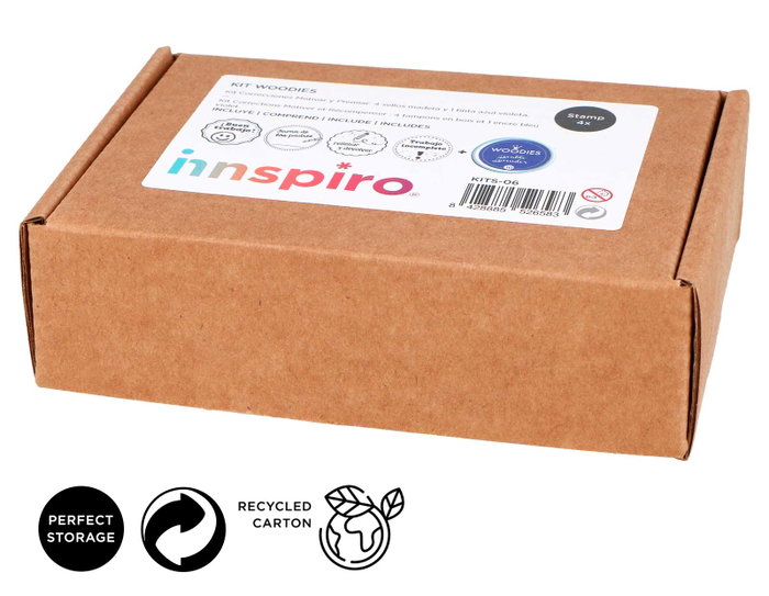 Innspiro Kit 4 Tampons Bois et 1 Encre Bleu Violet 'Correcciones Motivar y Premiar'