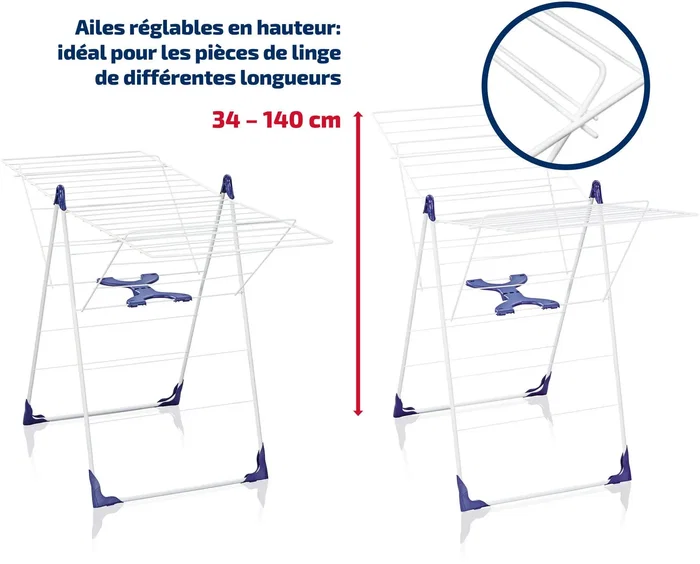 Leifheit Séchoir à linge Classic 250 Flex 81409, 25m de câbles, ailettes réglables en hauteur, usage intérieur/extérieur, filet pour articles délicats
