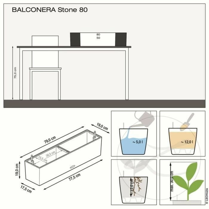 Lechuza Jardinière BALCONERA Stone 80 ALL-IN-ONE Beige